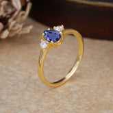 Classic Pear Cut Tanzanite Three Stone Promise Ring Four Claw Prong Setting